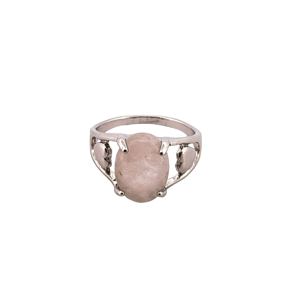 Oval Rose Quartz Heart Silver Ring, size 11 362 - Picture 2 of 5